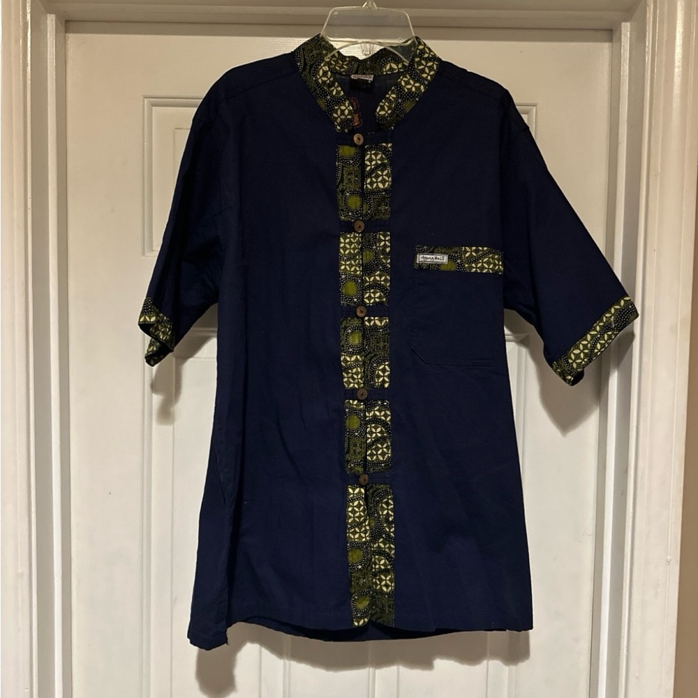 Bali Hawaiian Shirt Button Up Navy Blue Men’s Size Large
